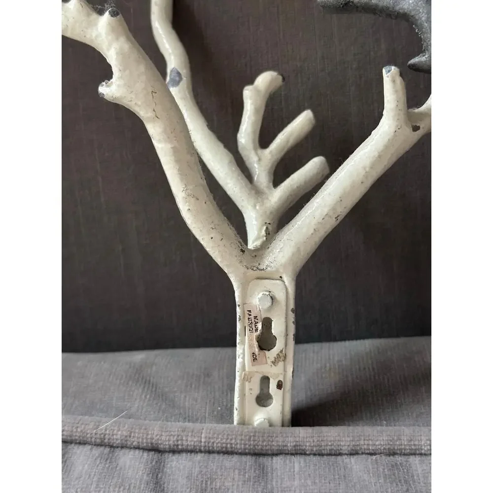 2 Tree Branch Wall Hooks Cast Iron Towel Hat Hanger white gray modern set